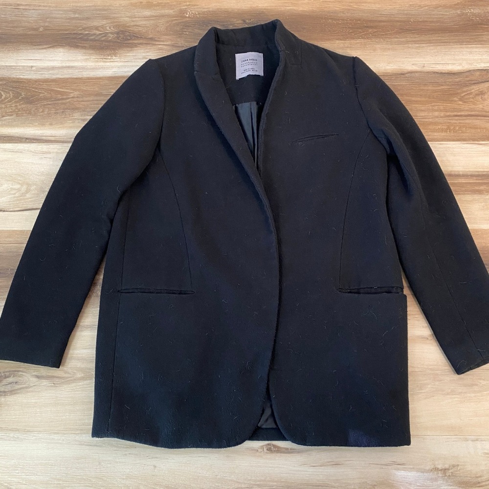 ZARA BASIC Black‎ Collarless Shawl Lapel Blazer Jacket Womens Small Coat